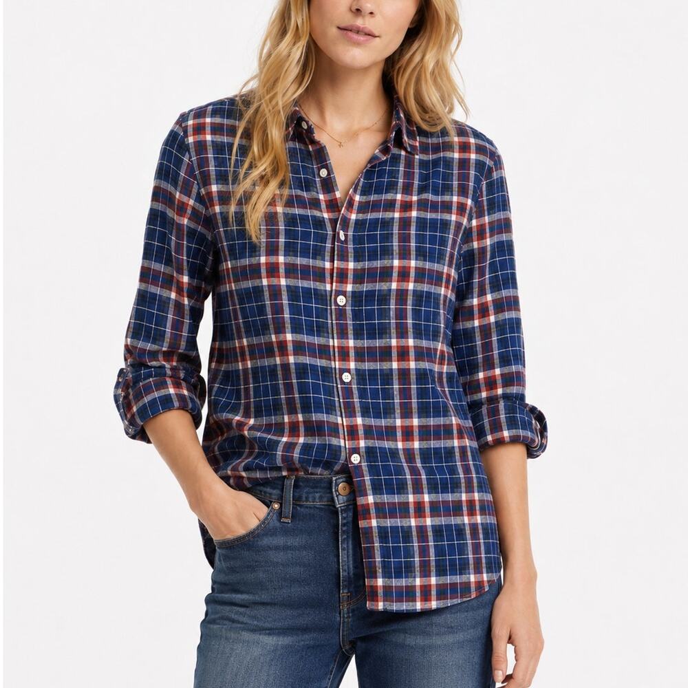 J. Crew Boy Fit Flannel Shirt Blue Cinnamon Pink G7627 Size M